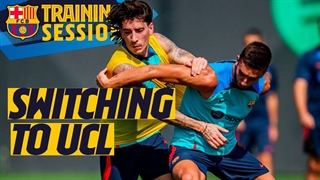 تمرین بارسلونا برای آماده سازی لیگ قهرمانان اروپا ( یکشنبه )