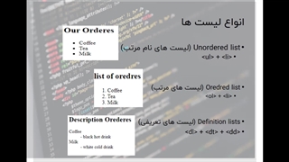 آموزش HTML قسمت 11 = لیست های مرتب، نامرتب و توضیحات در html