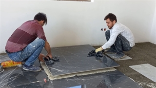 نصب اسلب 120 *120  به صورت چسبی ملاتی