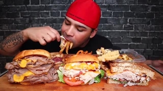 (ASMR NO TALKING) TRIPLE CHEESE TURKEY BLT,  SMOKED MEAT RUBEN, BEEF&CHEDDAR, TURKEY RANCH&BACON