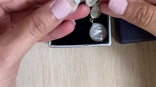 گوشواره مروارید اصل پرورشی با طرح سکه نقره