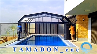 سقف استخر پلی کربنات شفاف | قیمت سقف متحرک استخر